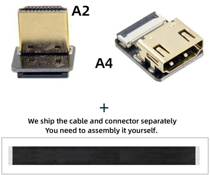 Cy Cord itin plonas kampinis hdmi jungtis (tėtis) į hdmi jungtį (mama) prailginimo kabelis fpc plokščias kabelis 1080p, skirtas fpv hdtv multikopteriui, aerofotografijai a4-a2 (10cm)