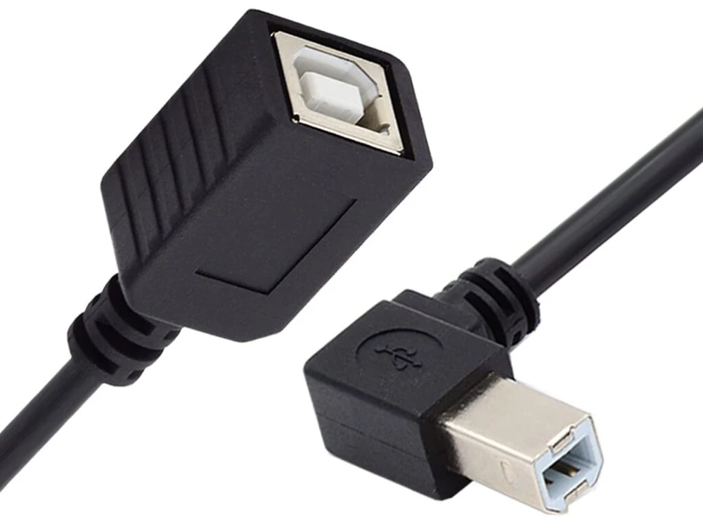 Cy usb 2.0 b tipo tėviškas-moteriškas prailginimo kabelis, kairinis kampas 90 laipsnių, 20 cm, skirtas spausdintuvui, skaitytuvui, diskui