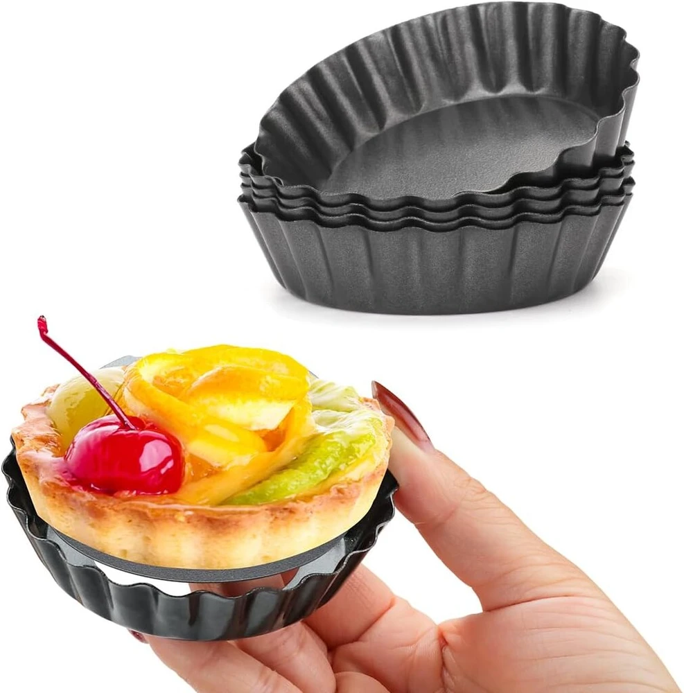 Cyimi 6 vnt. tartų formelių rinkinys su pakeliamu pagrindu, tartų formelės 8 cm / 3 colių, nelipnios mini kišo formelės, tarteletės formelės kepimui namuose, kepimo įrankis
