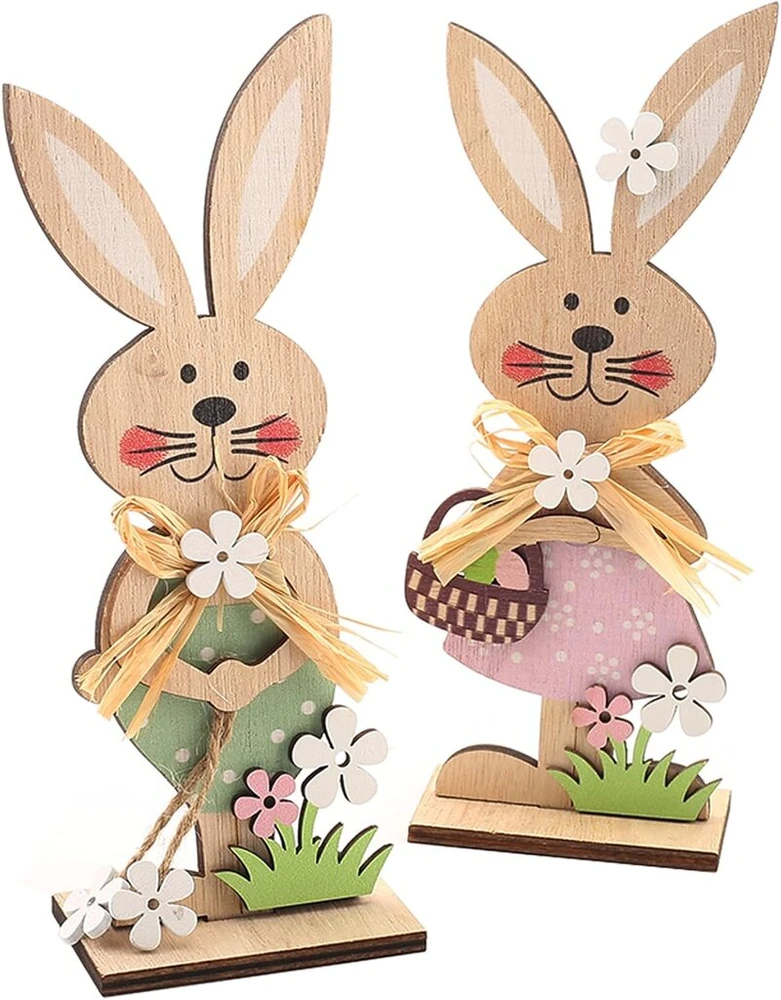 Dahi medinis velykinis dekoratyvinis stovas velykinio zuikučio dekoracija medinė velykinė dekoracija medinio triušio dekoratyvinis stovas velykoms, velykinė dekoracija (rabbit)