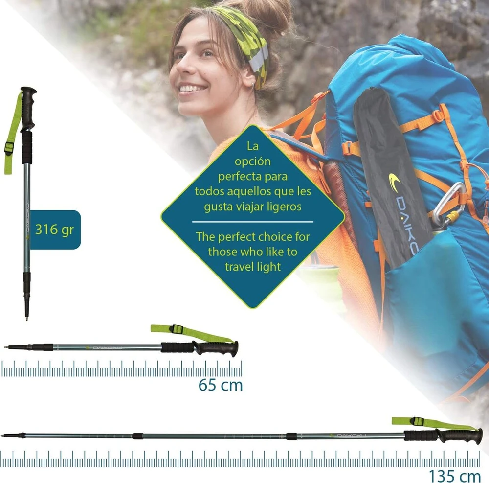 Daikoku - ištraukiami trekingo stulpai su ergonomiška aliuminio rankena 65-135 cm reguliuojamo ilgio lengvi ir tvirti pilnas