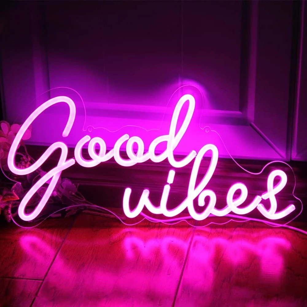 Dakabuka neoninis led ženklas "good Vibes" naktinė lempa sienų dekoravimui rožinė 5v usb maitinimas su reguliuojamu jungikliu miegamojo vakarėliui restoranui barui pub