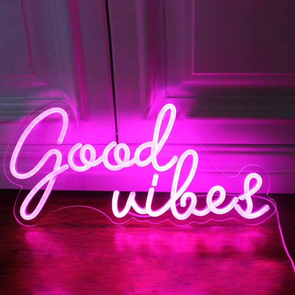 Dakabuka neoninis led ženklas "good Vibes" naktinė lempa sienų dekoravimui rožinė 5v usb maitinimas su reguliuojamu jungikliu miegamojo vakarėliui restoranui barui pub