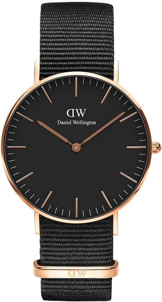Daniel Wellington Cornwall Classic laikrodis vyrams, juodas / rožinio aukso, 36 mm, nato