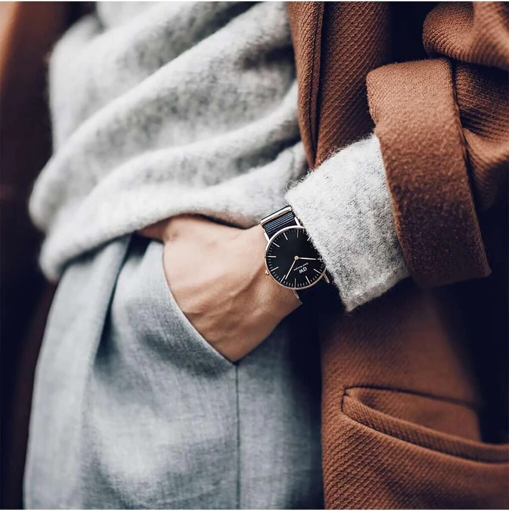 Daniel Wellington Cornwall Classic laikrodis vyrams, juodas / rožinio aukso, 36 mm, nato