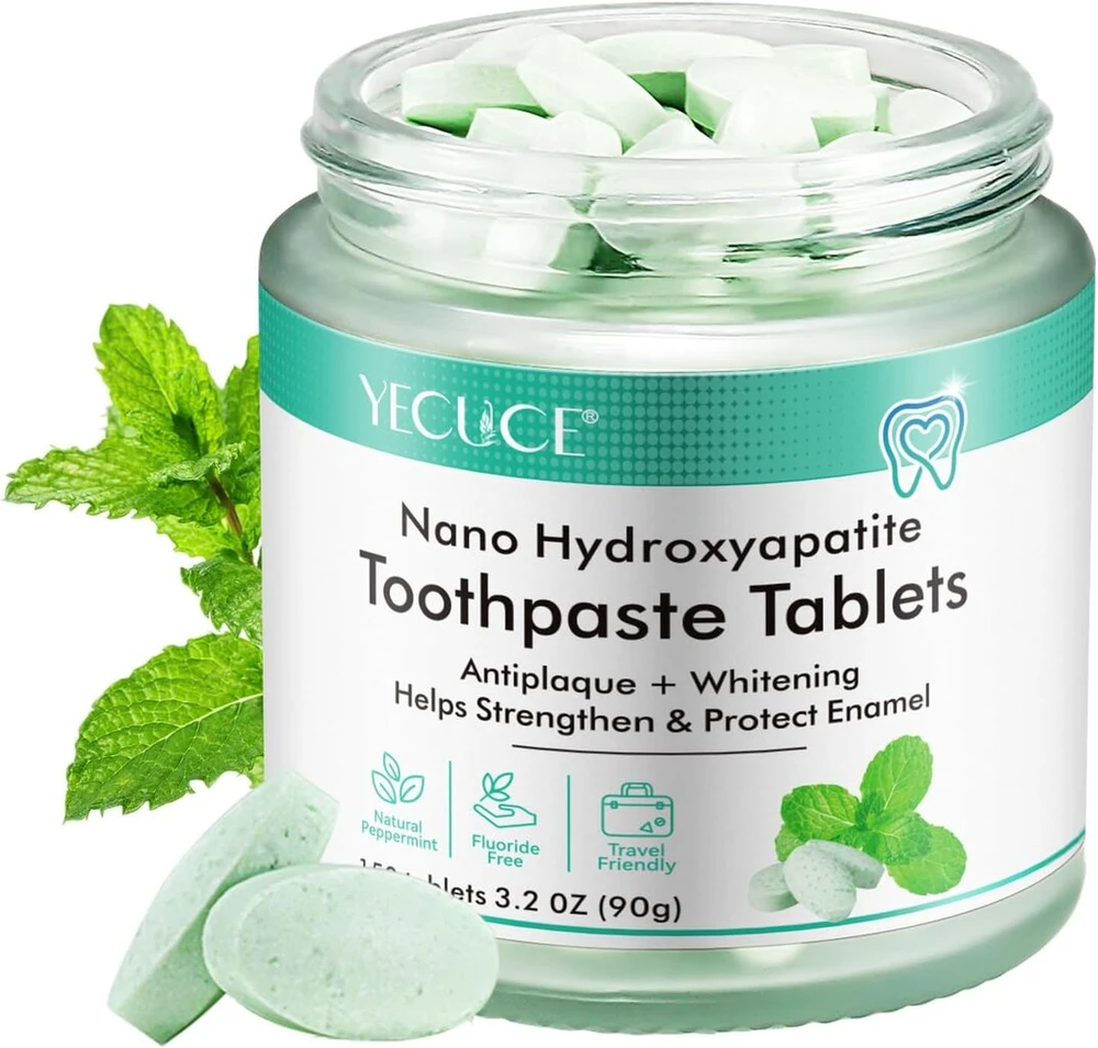 Dantų pastos tabletės, natūralios pipirmėčių dantų pastos tabletės, 150 tablečių burnos skalavimo skysčio balinimo tabletės dantims, be fluorido