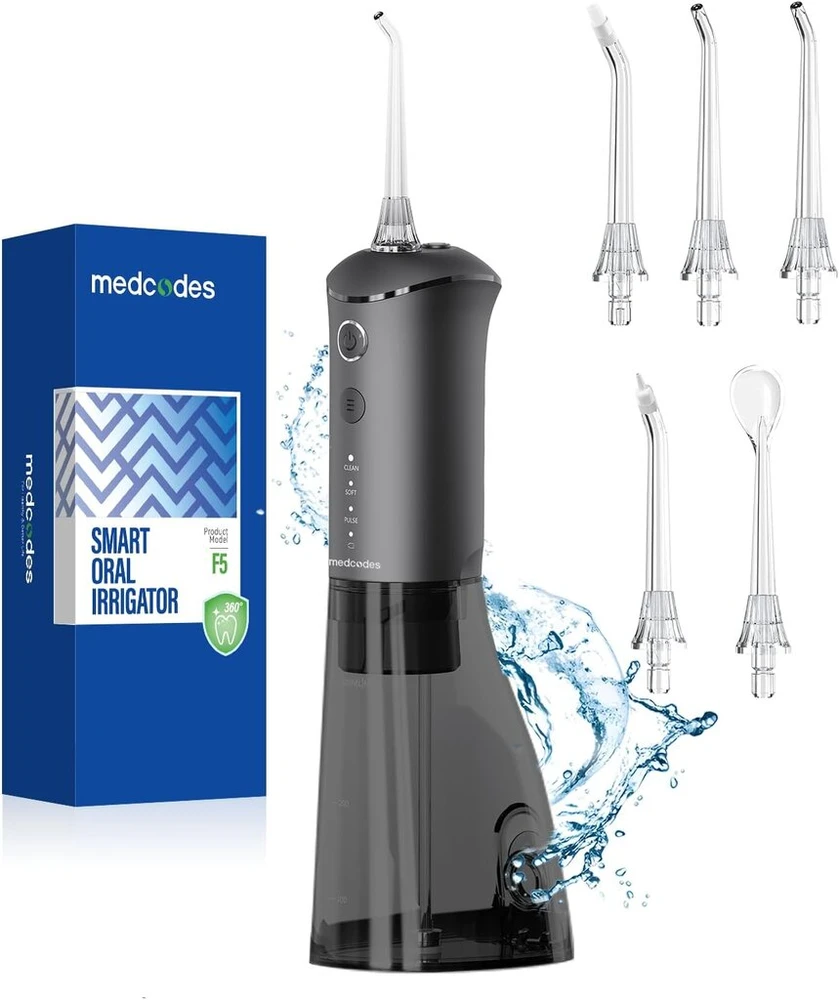 Dantų šepetėlis Belaidis elektrinis burnos irigatorius – belaidis vandens siūlas, burnos irigatorius su 3 režimais, 300 ml talpa, 5 antgaliais, įkraunamas Ipx7 vandeniui atsparus vandens dantų valiklis namams ir kelionėms