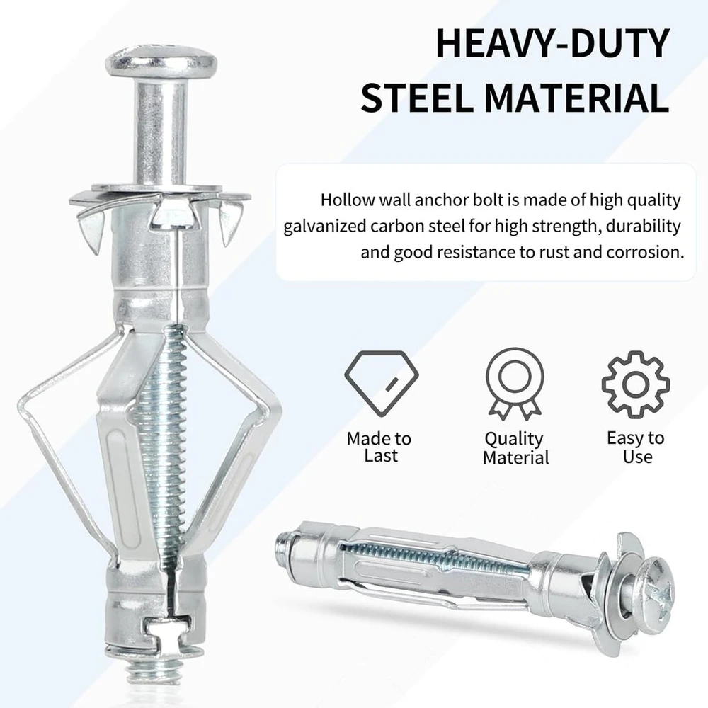 Dbreaks 30 vnt. tuščiavidurių kaiščių, m8 x 52 mm, galvanizuoti tuščiavidurių sienų kaiščiai, metaliniai tuščiaviduriai kaiščiai, išsiplėtimo kaiščiai su varžtu, savaime gręžiantys gipso kartono kaiščiai, tuščiaviduriai kaiščiai, skirti tvirtinimui