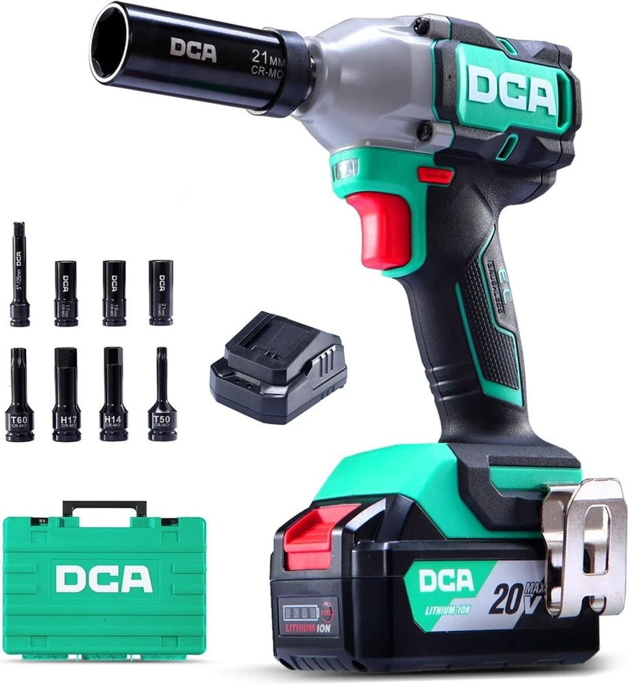 Dca 20v akumuliatorinis smūginis veržliaraktis su 4.0ah baterija, 13 mm fiksavimo žiedo tvirtinimu, belaidis smūginis veržliaraktis su 320nm dideliu sukimo momentu, 4 pakopų galios atsuktuvas automobilių darbams ir "pasidaryk pats" projektams