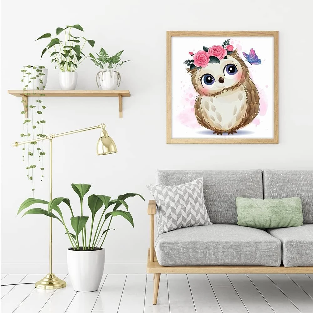 Dcidbei 30 x 30 cm 5d deimantinė tapyba apvali, dėlionės deimantinės tapybos rinkinys pilnas, deimantinės tapybos paveikslai gyvūnai anime vaikams suaugusiems, rankdarbiai, tapyba ir rankdarbiai, pelėda su rožėmis