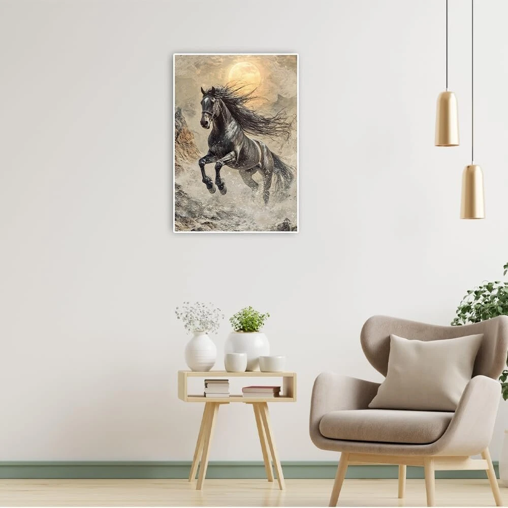 Dcidbei 5d deimantinė tapyba žirgas friese 40 x 50 cm deimantinės tapybos paveikslai suaugusiems žirgai juodas deimantinis menas šokantys žirgai deimantinė tapyba žirgas saulėlydis peizažas gamta pasidaryk pats drobė didelis