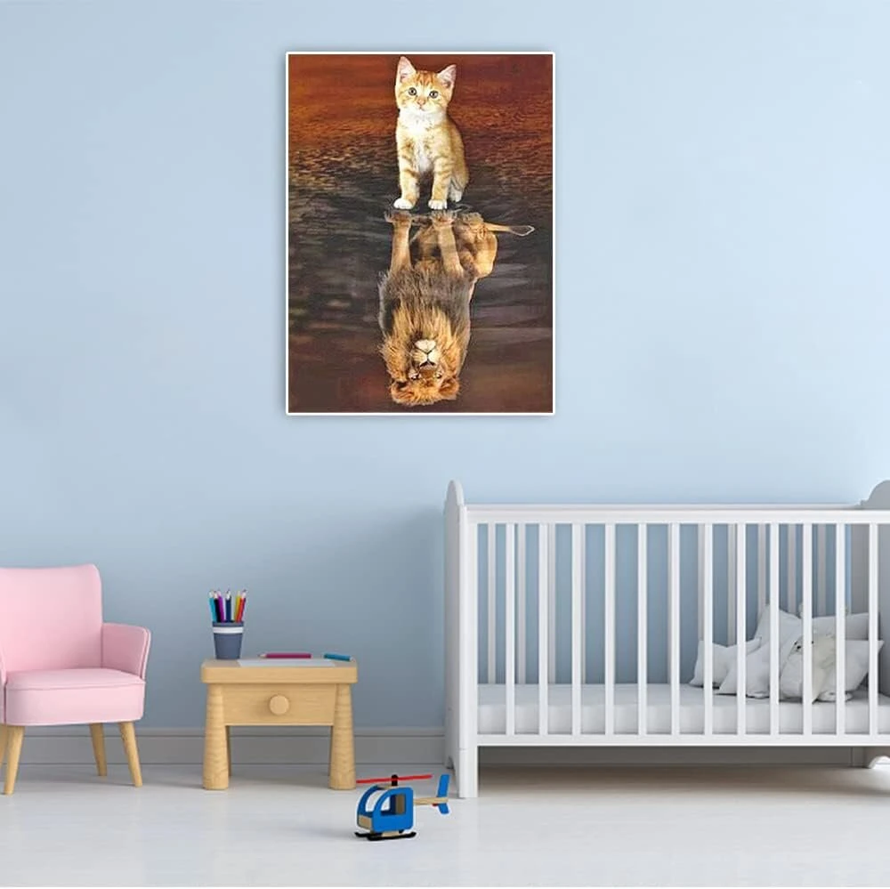 Dcidbei deimantinė tapyba kvadratiniais akmenukais 40 x 50 cm kvadratinis gręžimo deimantinis paveikslas katė liūtas 5d deimantinės tapybos paveikslėliai gyvūnai deimantinė tapyba katės veidrodinis atspindys deimantinė tapyba liūtas didelis suaugusiems