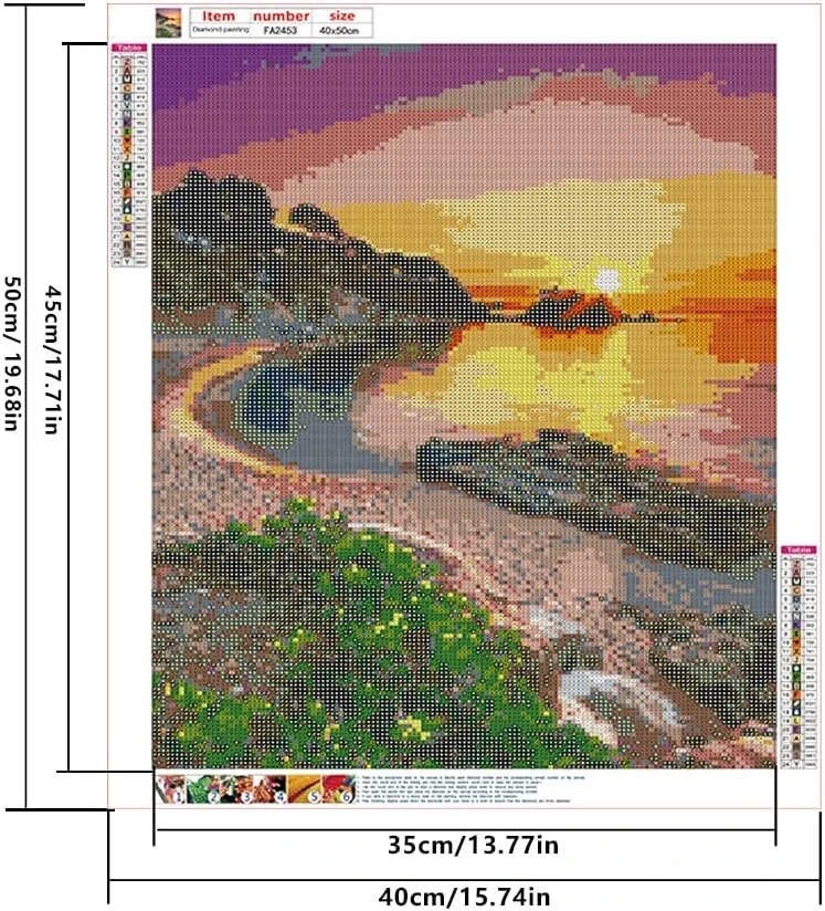 Dcidbei deimantinė tapyba suaugusiems, kvadratiniai akmenys, paplūdimys, 40 x 50 cm - deimantinės tapybos paveikslai jūra kvadratu - saulėlydžio kryželiu siuvinėjimo rinkinys, tapyba pagal skaičius, dėlionė