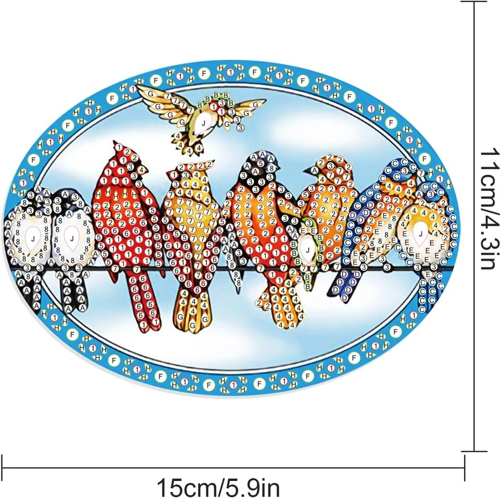 Dcidbei deimantinės tapybos ornamentai su grandinėle, paukščiai 14 x 15 cm, deimantinės tapybos ženklai, deimantinės tapybos pakabukas, lenta, priekinių durų ženklas, sienos ženklas pradedantiesiems, verandos lango sienos pakabinimas