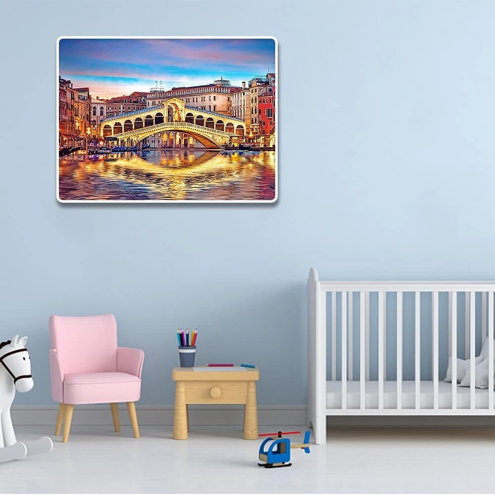 Dcidbei kvadratinis deimantų tapybos rinkinys Italijos peizažas 50 x 40 cm kvadratiniai akmenys tiltas Rialto tiltas suaugusiems peizažo paveikslai mozaika