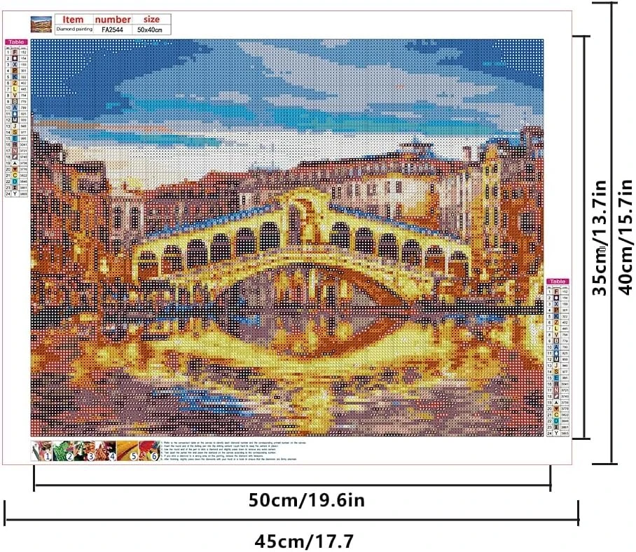 Dcidbei kvadratinis deimantų tapybos rinkinys Italijos peizažas 50 x 40 cm kvadratiniai akmenys tiltas Rialto tiltas suaugusiems peizažo paveikslai mozaika