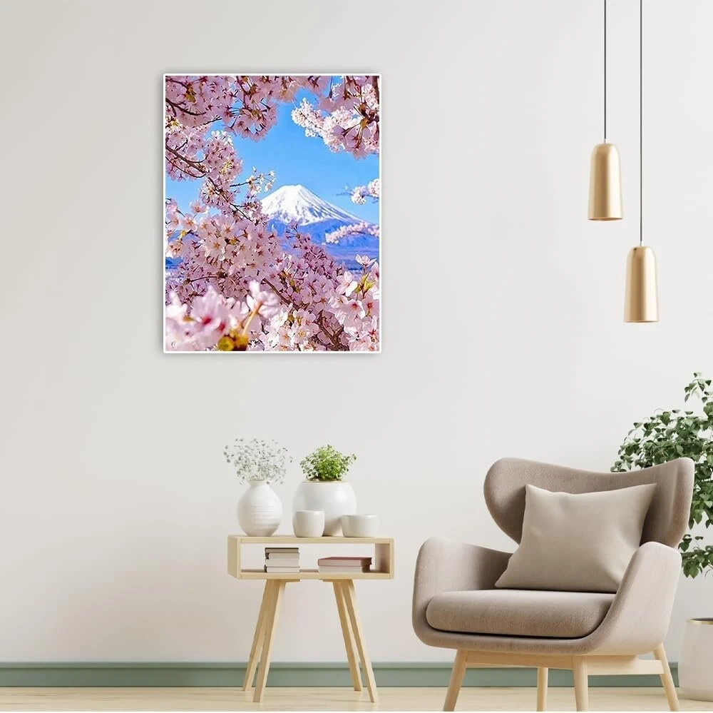 Dcidbei „pasidaryk pats“ deimantinė tapyba „vyšnių žiedai japonija“ 40 x 50 cm – 5d deimantinė tapyba pagal skaičius „gėlės peizažas“ – didelis kryžminis dygsnis su kalnų krištolais „fudži“