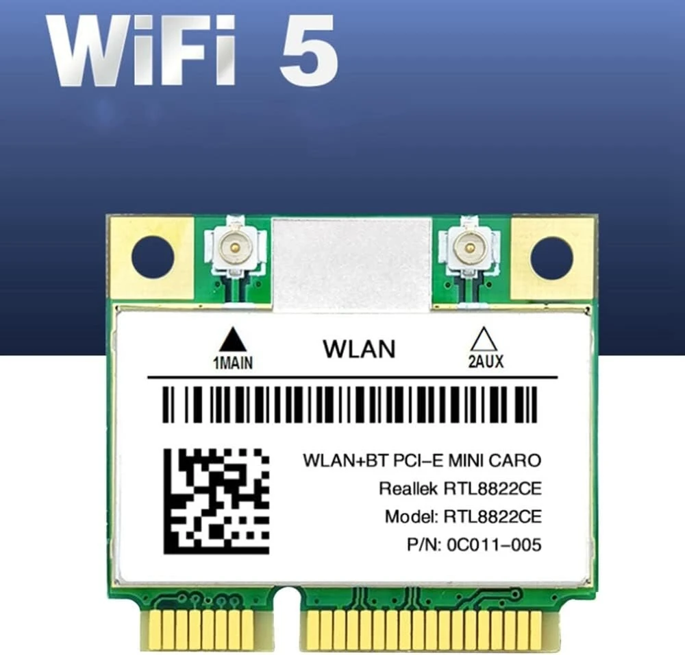 Dcnrinsr Rtl8822ce Wifi kortelė + antenos rinkinys 1200 Mbps 2.4g + 5ghz 802.11ac Mini Pcie Bt 5.0, skirtas Nešiojamam/pc 10/11
