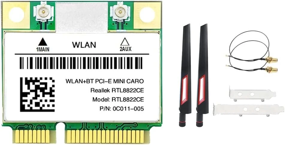 Dcnrinsr Rtl8822ce Wifi kortelė + antenos rinkinys 1200 Mbps 2.4g + 5ghz 802.11ac Mini Pcie Bt 5.0, skirtas Nešiojamam/pc 10/11