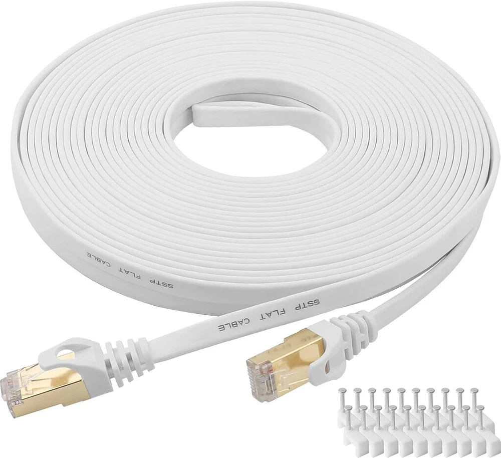 Deface Cat 8 ethernet kabelis 30m cat8 interneto kabelis plokščias gigabitinis didelio greičio ekranuotas rj45 lan kabelis baltas