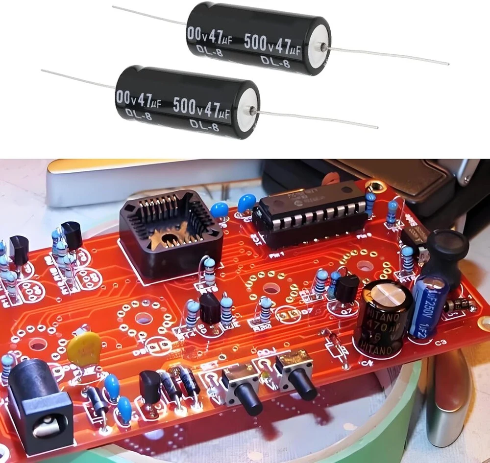 Default 2 vnt. 47uf 500v ašinis kondensatorius 43 x 18 mm
