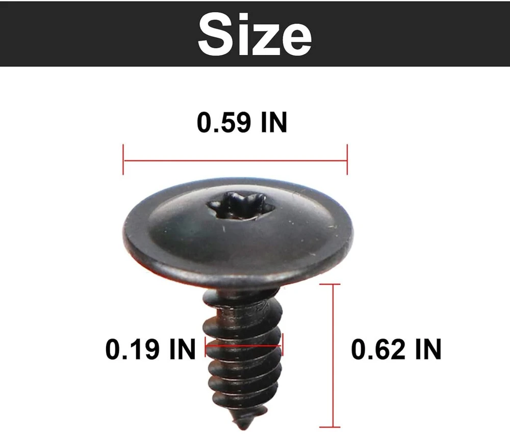Defresit 100 vnt. savisriegių varžtų M5 x 16 mm juodi, savisriegiai korpuso varžtai, mangano plieno plokščios galvutės varžtai automobilių purvasargiams, ratų arkoms, medienai, baldams, "pasidaryk pats" projektams