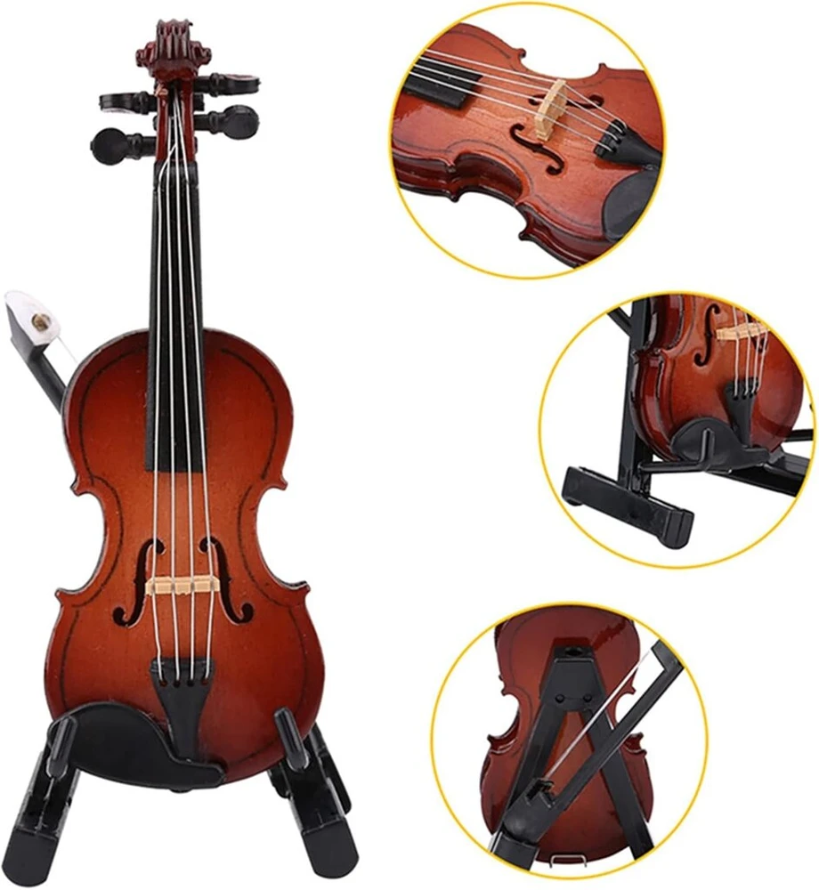 Dėlionė Dekaim muzikos instrumento modelis, miniatiūrinis smuiko modelis, mediniai rankdarbių ornamentai, su stovu, lėlių namelio aksesuarai, dovana
