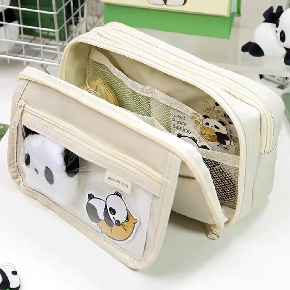 Dėklas rašymo priemonėms su panda motyvu, didelės talpos