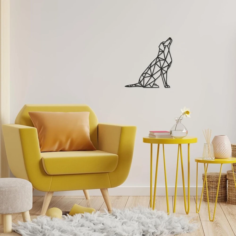 Plakatas Dekoratyvinė lėkštė šuo 32 x 34 cm - geometrinė sienos dekoracija su išpjova - pakabinama dekoracija - pagaminta Europoje