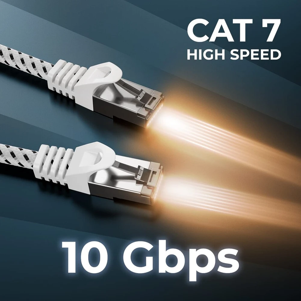 Deleycon 0.25 m Cat7 Lan kabelis - tinklo kabelis su variu ir nailono apvalkalu - Awg27 600 Mhz 10 Gbit/s S-ftp (pimf) Rj45 jungiamasis kabelis Ethernet kabelis interneto Dsl maršrutizatoriui - baltas