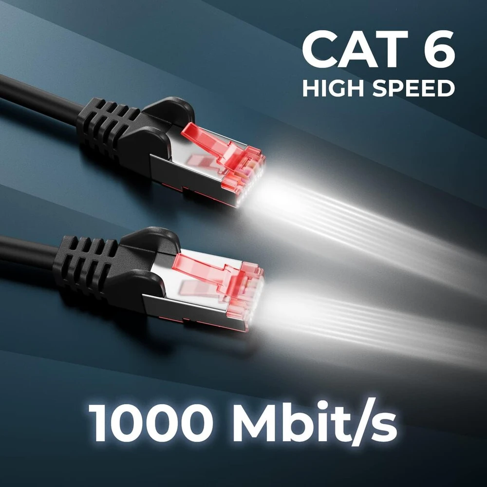 Deleycon 0.25m Cat6 patch kabelis gigabitinis Lan Dsl tinklo kabelis - ekranavimas S/ftp - paauksuoti kontaktiniai paviršiai - Rj45 kištukai - juodas