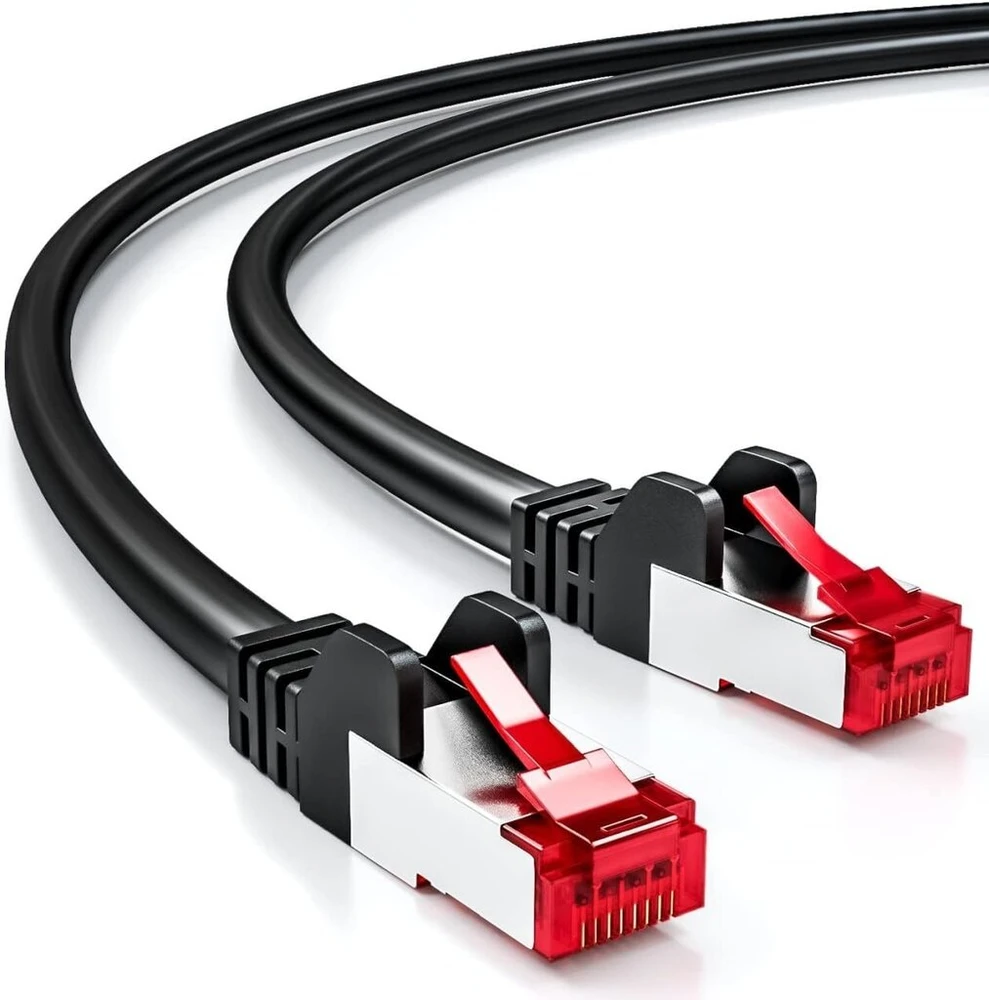Deleycon 0,5 m Cat6 patch kabelis gigabitinis Lan Dsl tinklo kabelis - ekranavimas S/ftp - paauksuoti kontaktiniai paviršiai - Rj45 kištukai - juodas
