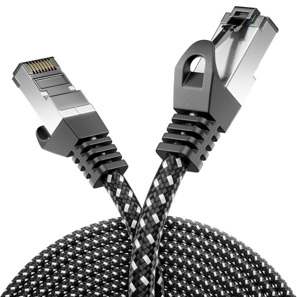 Deleycon 0,5 m Cat7 Lan kabelis - tinklo kabelis su variu ir nailono apvalkalu - Awg27 600 Mhz 10 Gbit/s S-ftp (pimf) Rj45 jungiamasis kabelis Ethernet kabelis interneto Dsl maršrutizatoriui - juodas