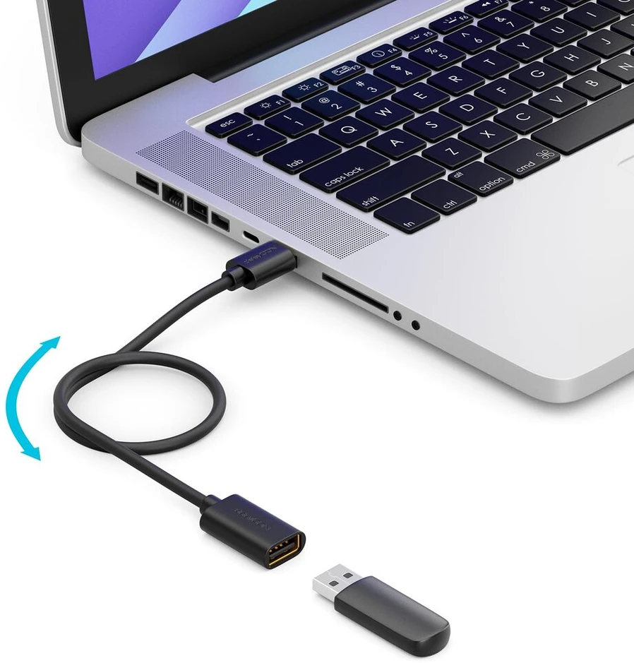 Deleycon 0,5 m Usb 2.0 didelės spartos trumpas prailginimo laidas Usb A kištukas į Usb A lizdą - juodas