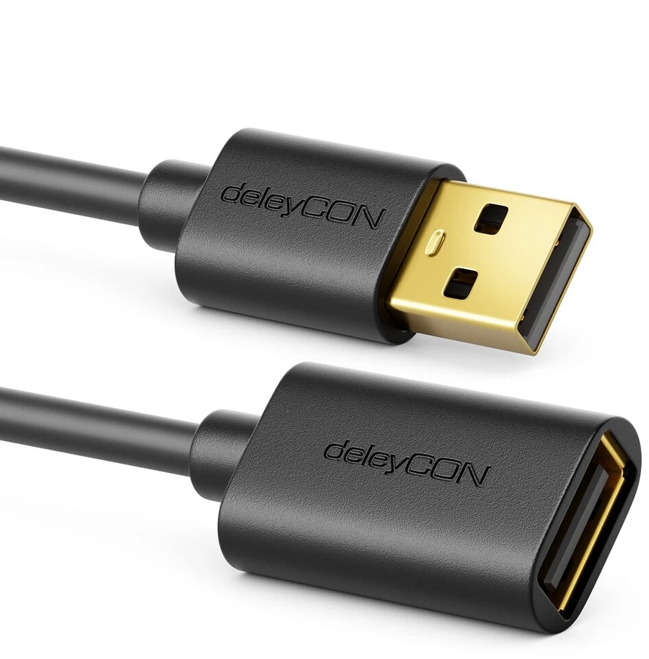 Deleycon 0,5 m Usb 2.0 didelės spartos trumpas prailginimo laidas Usb A kištukas į Usb A lizdą - juodas
