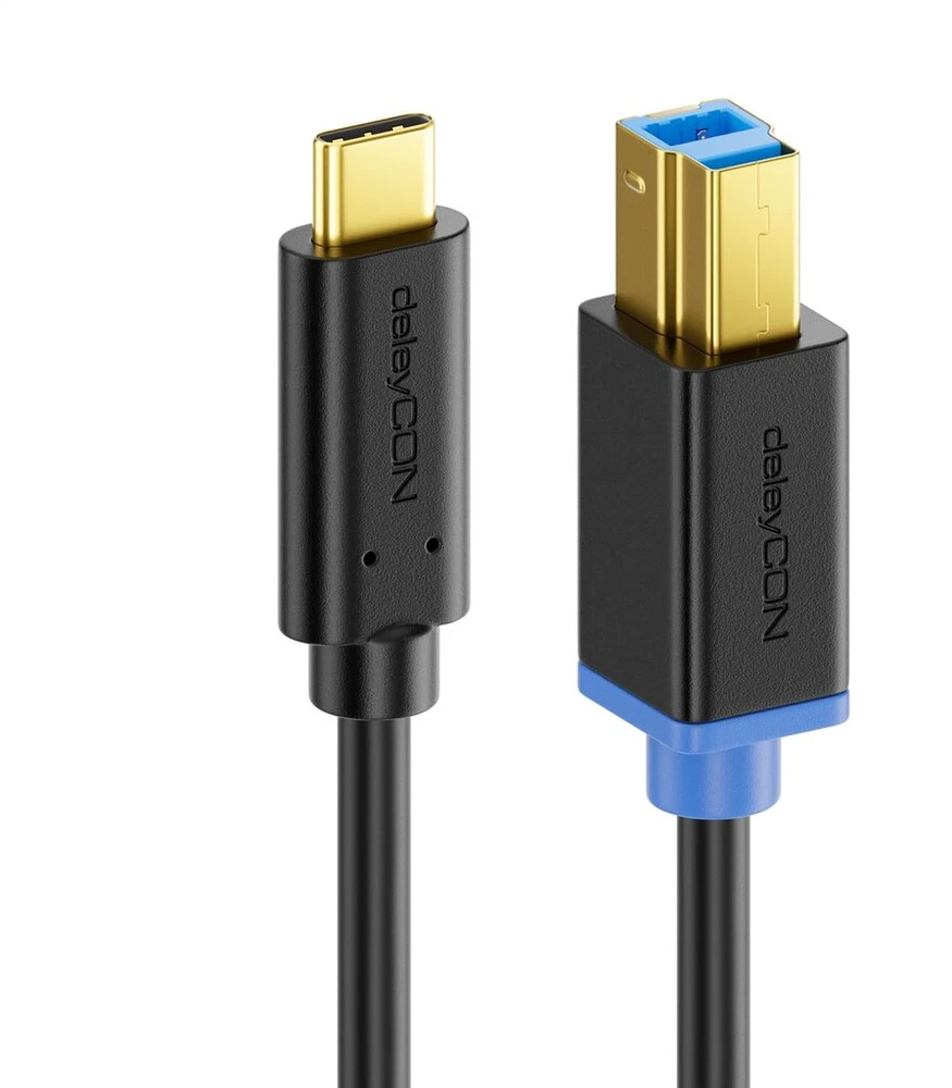 Deleycon 0,5 m Usb 3.0 spausdintuvo kabelis skaitytuvo kabelis - Type 3.1 kištukas - Usb C į Usb B - 5 Gbit/s duomenų kabelis, skirtas pvz., kompiuterio spausdintuvui, išoriniam standžiajam diskui - juodas