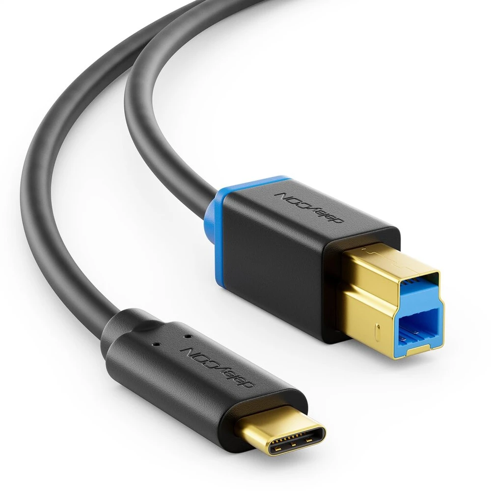 Deleycon 0,5 m Usb 3.0 spausdintuvo kabelis skaitytuvo kabelis - Type 3.1 kištukas - Usb C į Usb B - 5 Gbit/s duomenų kabelis, skirtas pvz., kompiuterio spausdintuvui, išoriniam standžiajam diskui - juodas