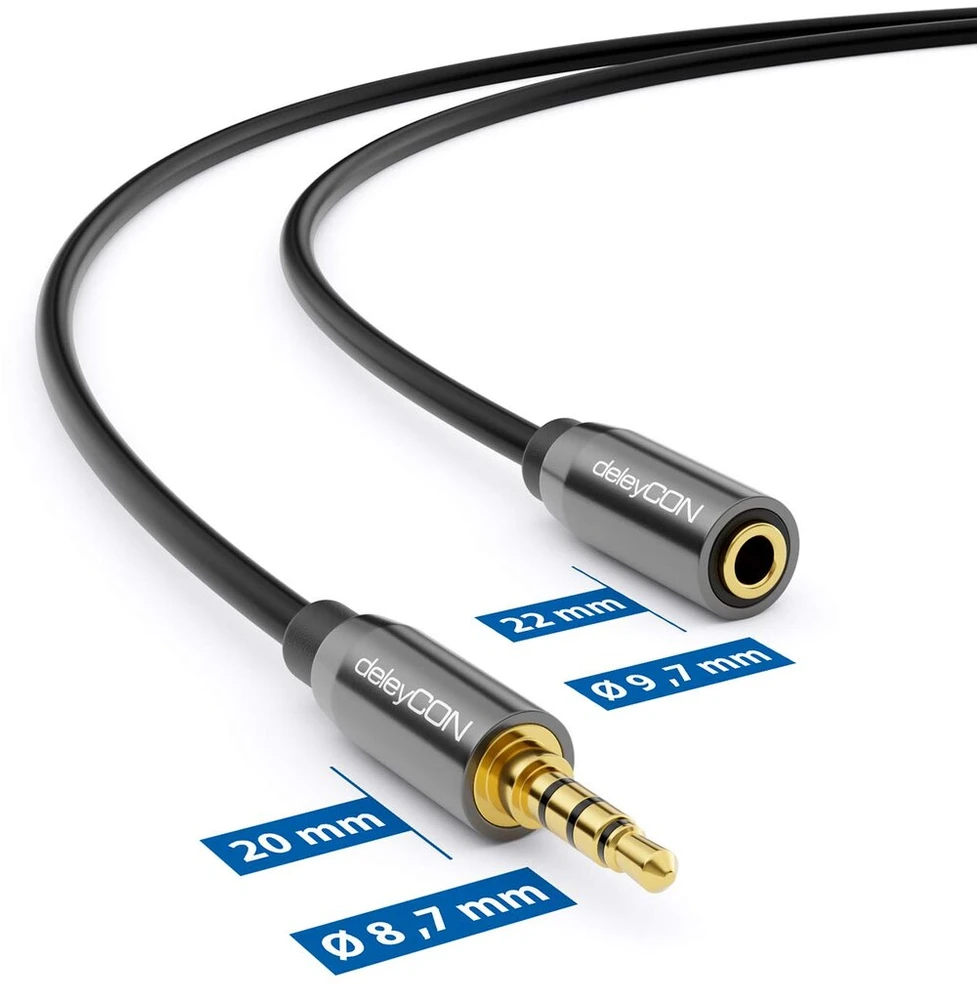 Deleycon 1 m ausinių prailginimo laidas Aux 3.5 mm lizdas Ctia 4 kontaktų Trrs mikrofono prailginimo kabelis stereo audio metalinis kištukas Pc mobilusis telefonas išmanusis telefonas planšetinis kompiuteris Hifi imtuvas (ypač plonas ir lankstus)