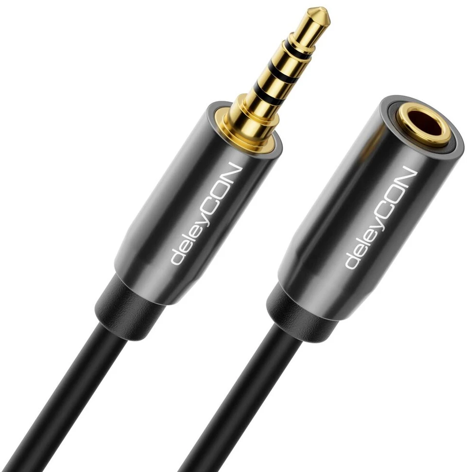 Deleycon 1 m ausinių prailginimo laidas Aux 3.5 mm lizdas Ctia 4 kontaktų Trrs mikrofono prailginimo kabelis stereo audio metalinis kištukas Pc mobilusis telefonas išmanusis telefonas planšetinis kompiuteris Hifi imtuvas (ypač plonas ir lankstus)