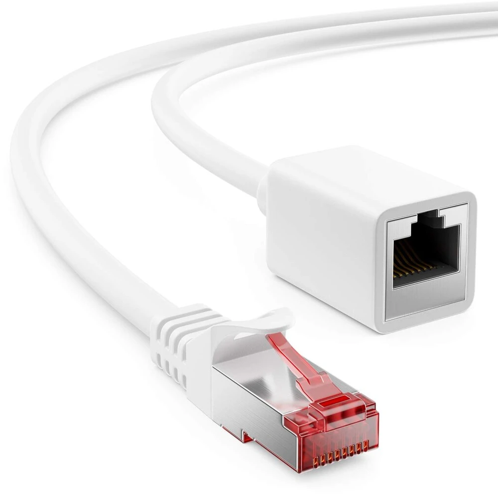 Deleycon 1 m Cat6 Patch kabelio ilgintuvas Ethernet Lan tinklo kabeliui interneto kabelis - Rj45 kištukas į Rj45 lizdą S/ftp Pimf 250 Mhz varinis - baltas