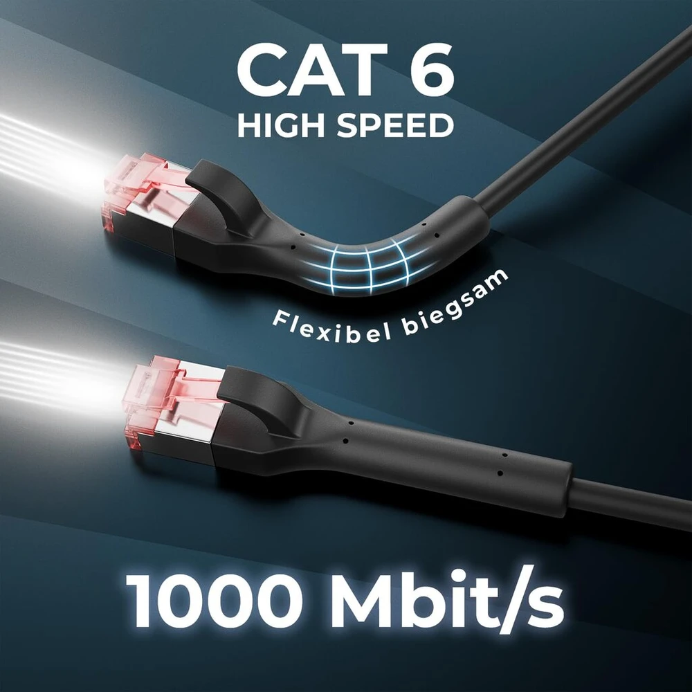 Deleycon 10 m Cat 6a Patch kabelis, plonas, lankstus Rj45 jungtis 10 Gbit/s Gigabit Lan Dsl Rj45 Ethernet tinklo kabelis be halogenų, juodas