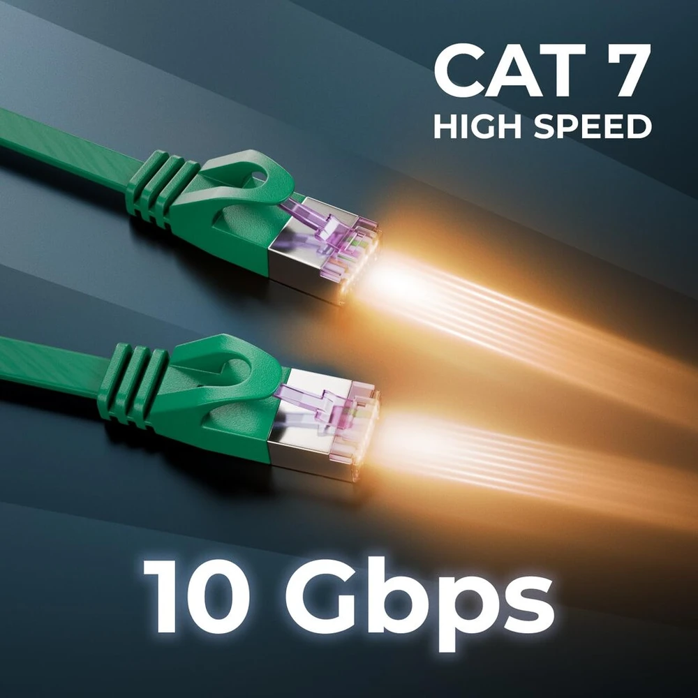 Deleycon 10 x 0,25 m plokščias Cat7 tinklo kabelis (cat 7 su 10 Gbit/s) Gigabit Lan - Rj45 Ethernet trumpas patch kabelis plokščias - interneto jungikliui maršrutizatoriui modemui patch panelei - spalvingas
