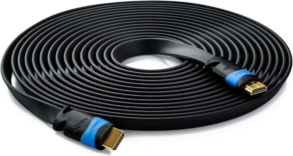 Deleycon (16.41 ft.) 5m plokščias Hdmi kabelis - suderinamas su Hdmi 2.0/1.4 - Uhd 4k Hdr 3d 1080p 2160p Arc - didelis greitis su Ethernet - juodas