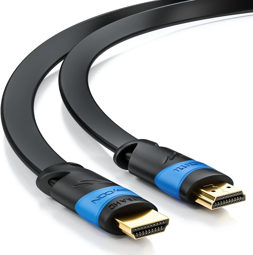Deleycon (16.41 ft.) 5m plokščias Hdmi kabelis - suderinamas su Hdmi 2.0/1.4 - Uhd 4k Hdr 3d 1080p 2160p Arc - didelis greitis su Ethernet - juodas