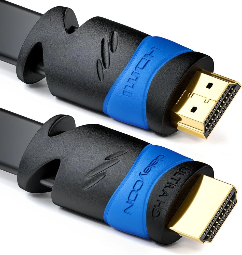 Deleycon (2m) plokščias Hdmi kabelis - suderinamas su Hdmi 2.0/1.4 - Uhd 4k Hdr 3d 1080p 2160p Arc - didelis greitis su Ethernet - juodas
