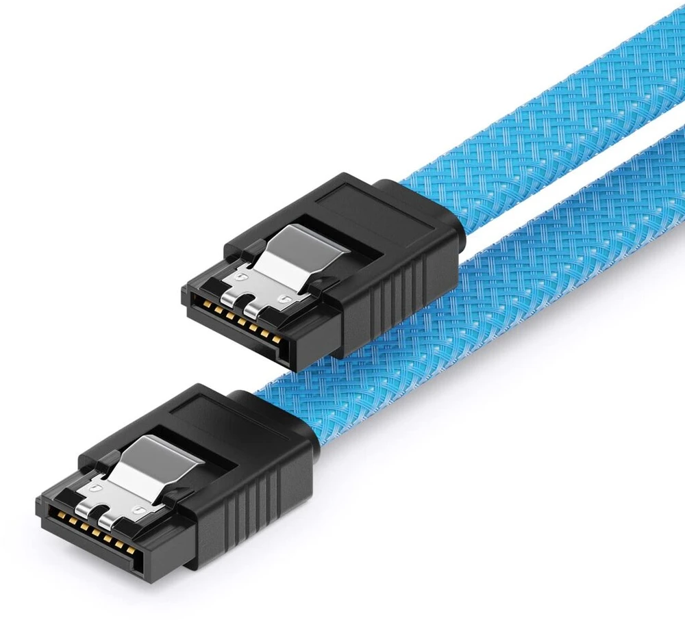 Deleycon 30 cm Sata 3 kabelis nailonas 6 Gbit/s duomenų kabelis Sata Iii jungiamasis kabelis Serial Ata jungiamasis kabelis pagrindinei plokštei ir kietajam diskui Hdd Ssd 2 S-ata L jungtis tiesus mėlynas