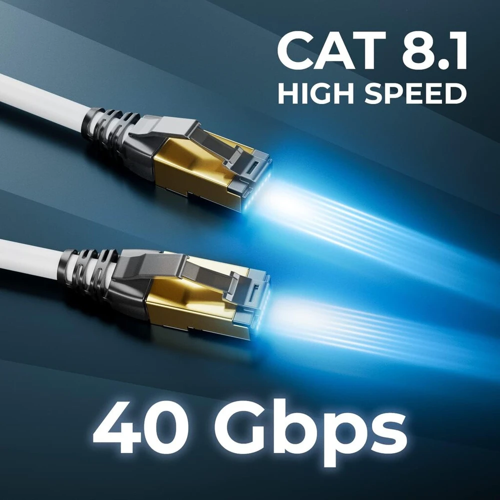 Deleycon 3.0 m Cat8.1 patch kabelis, tinklo kabelis, Rj45, Lan Dsl kabelis, S/ftp ekranavimas, 2000mhz, 40gbit, Cat.8 ethernet kabelis, Rj45 jungtis, paauksuotas, baltas