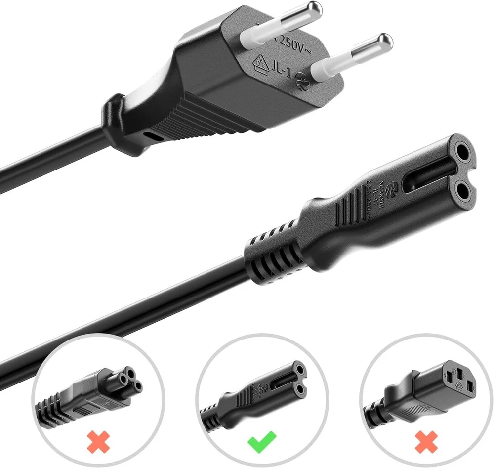 Deleycon 3.0 m maitinimo laidas, maitinimo laido kištukas C tipo, euro kištukas į C7 lizdą, euro maitinimo laidas, smulkios buitinės technikos laidas, euro 8, televizorius, „blu-ray“, buitiniai prietaisai, maitinimo šaltiniai, juodas