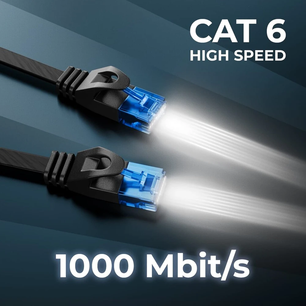 Deleycon 5 x 0,5 m Cat6 plokščias tinklo kabelis 1000 Mbit Gigabit Lan - Cat 6 Rj45 Ethernet Patch kabelis plonas montavimo kabelis plokščias - interneto jungikliui maršrutizatoriui modemui Patch Panel - juodas