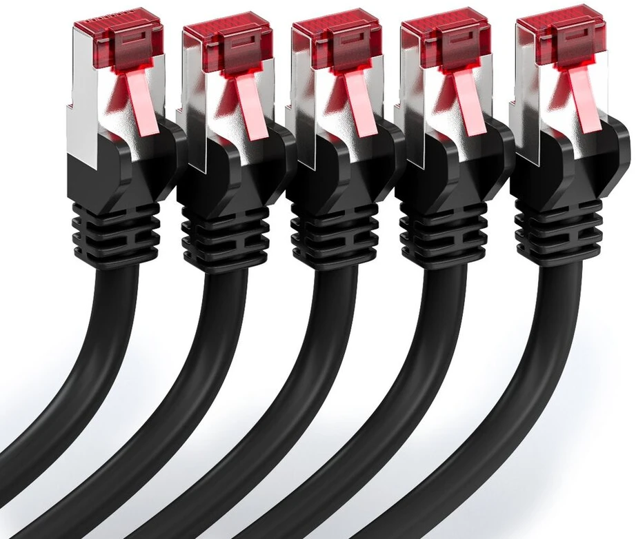 Deleycon 5 x 1 m Cat6 Patch kabelis S/ftp Pimf ekranavimas Cat-6 Rj45 tinklo kabelis Ethernet kabelis Lan Dsl jungiklis maršrutizatorius modemas prieigos taškas Patch Panels – juodas